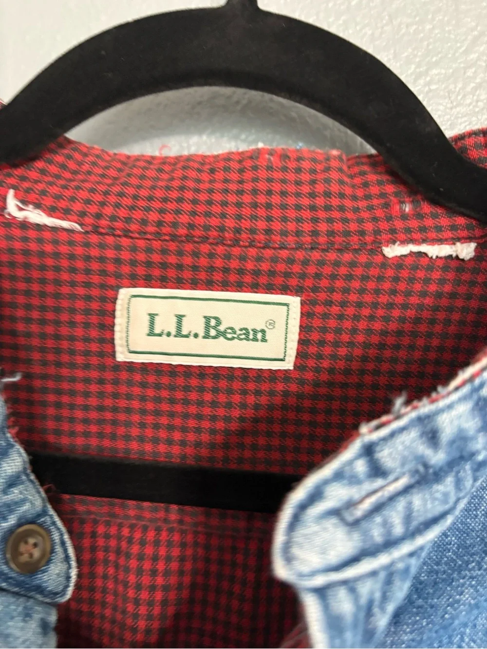 Vintage L.L.Bean Men’s Denim Flannel Lined Shirt Jacket Red Plaid No Size